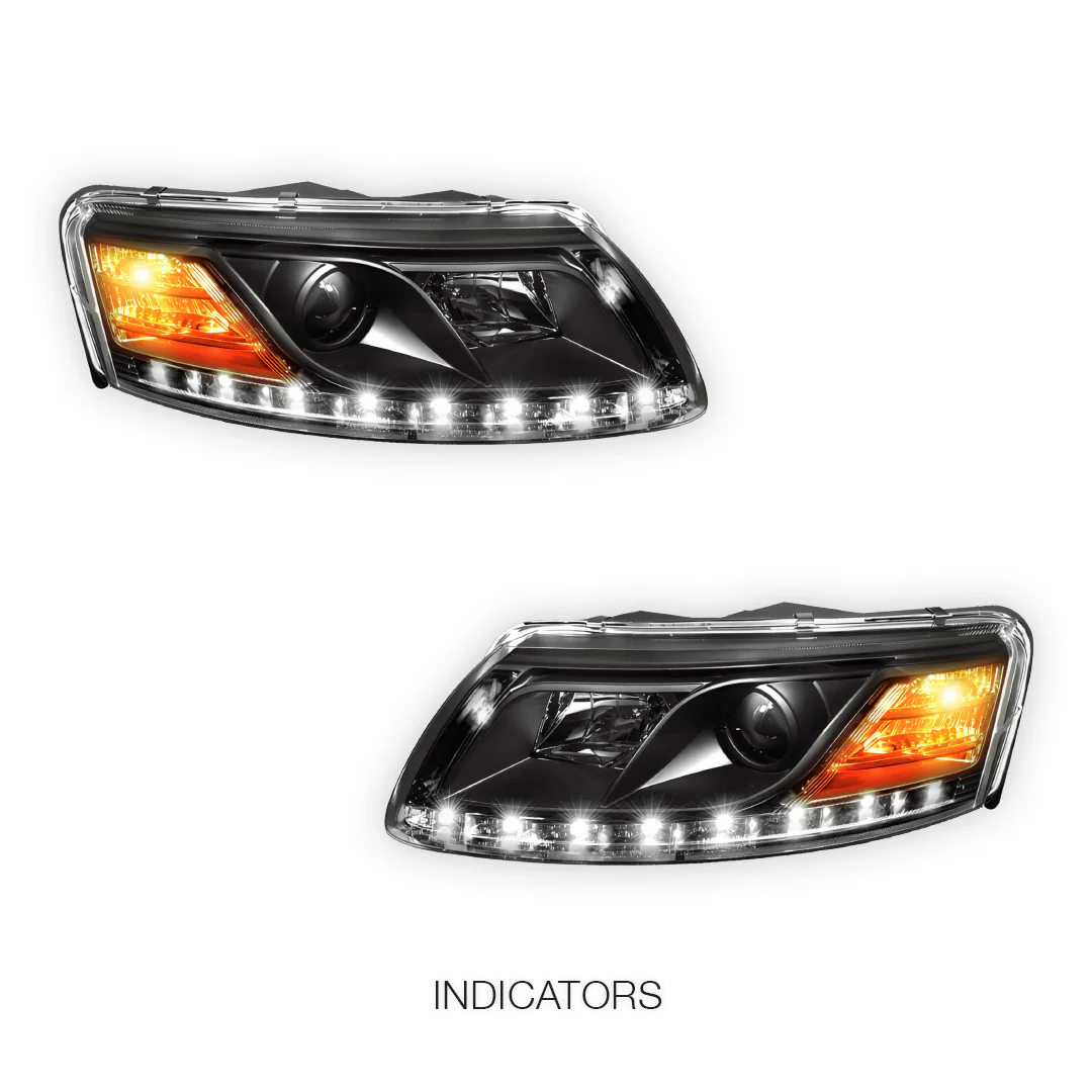 Audi A6 C6 (2004 - 2011) Black LED DRL Projector Headlights LH + RH - Image 3