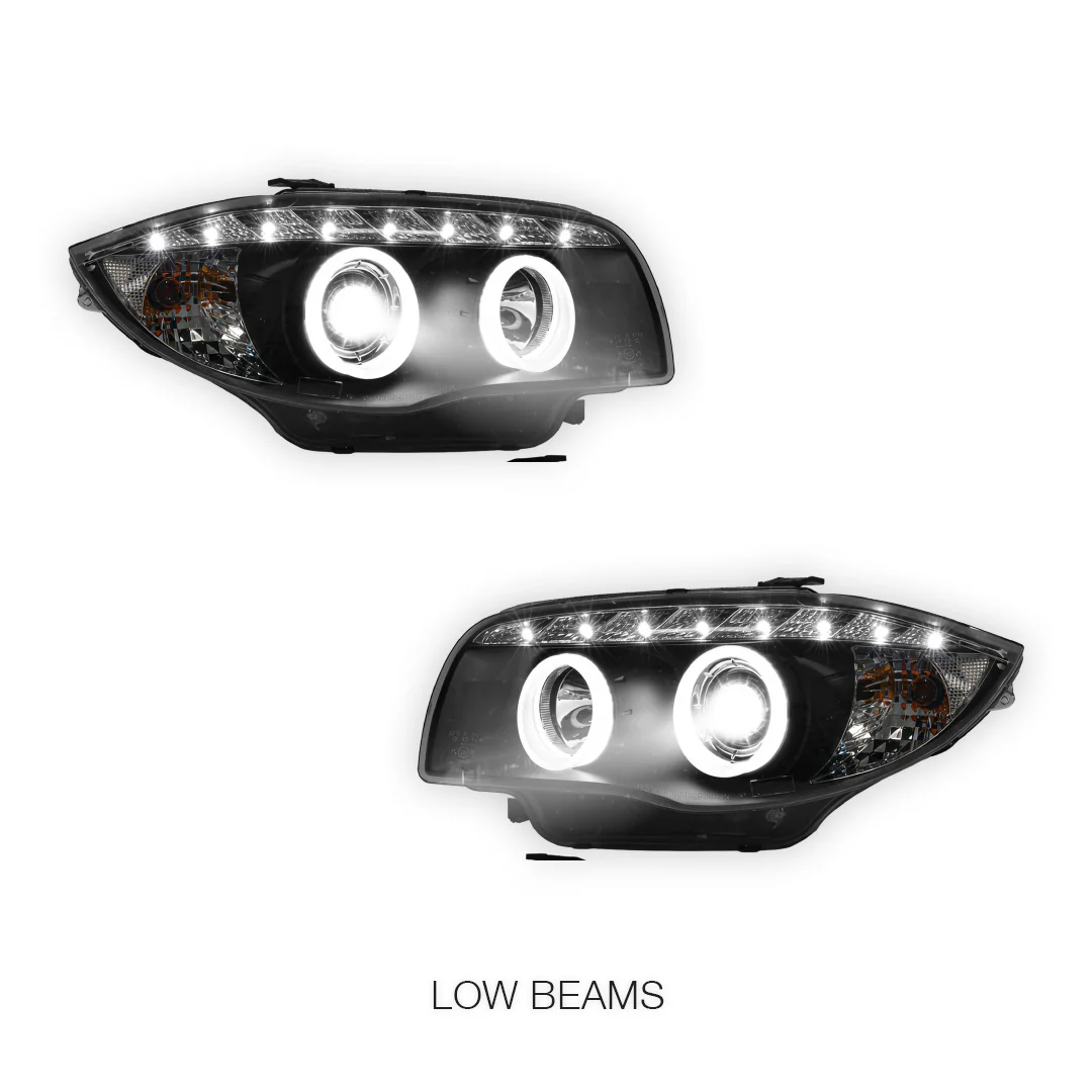 BMW 1 Series E81 / E82 / E87 / E88 (2004 - 2013) Halogen Model DRL Projector Headlights LH + RH - Image 10