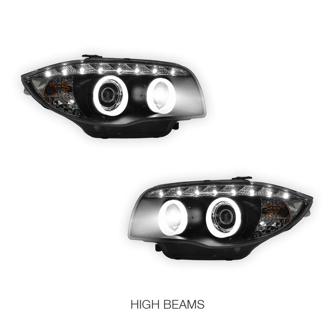 BMW 1 Series E81 / E82 / E87 / E88 (2004 - 2013) Halogen Model DRL Projector Headlights LH + RH - Image 11