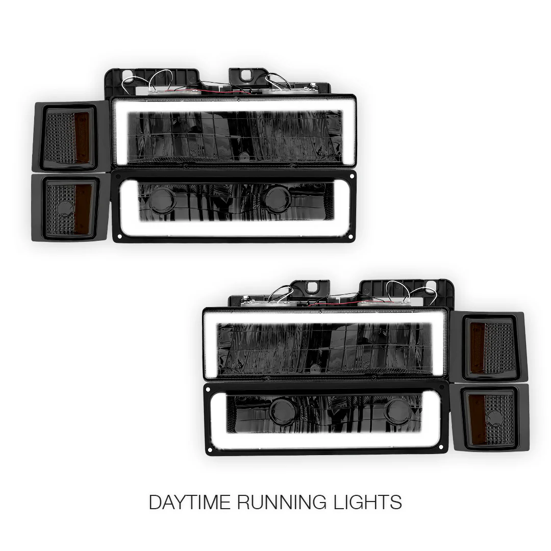 Chevrolet C2500 Cheyenne / Scottsdale / Silverado (1994 - 2000) Square - LED DRL Headlights LH + RH - Image 2