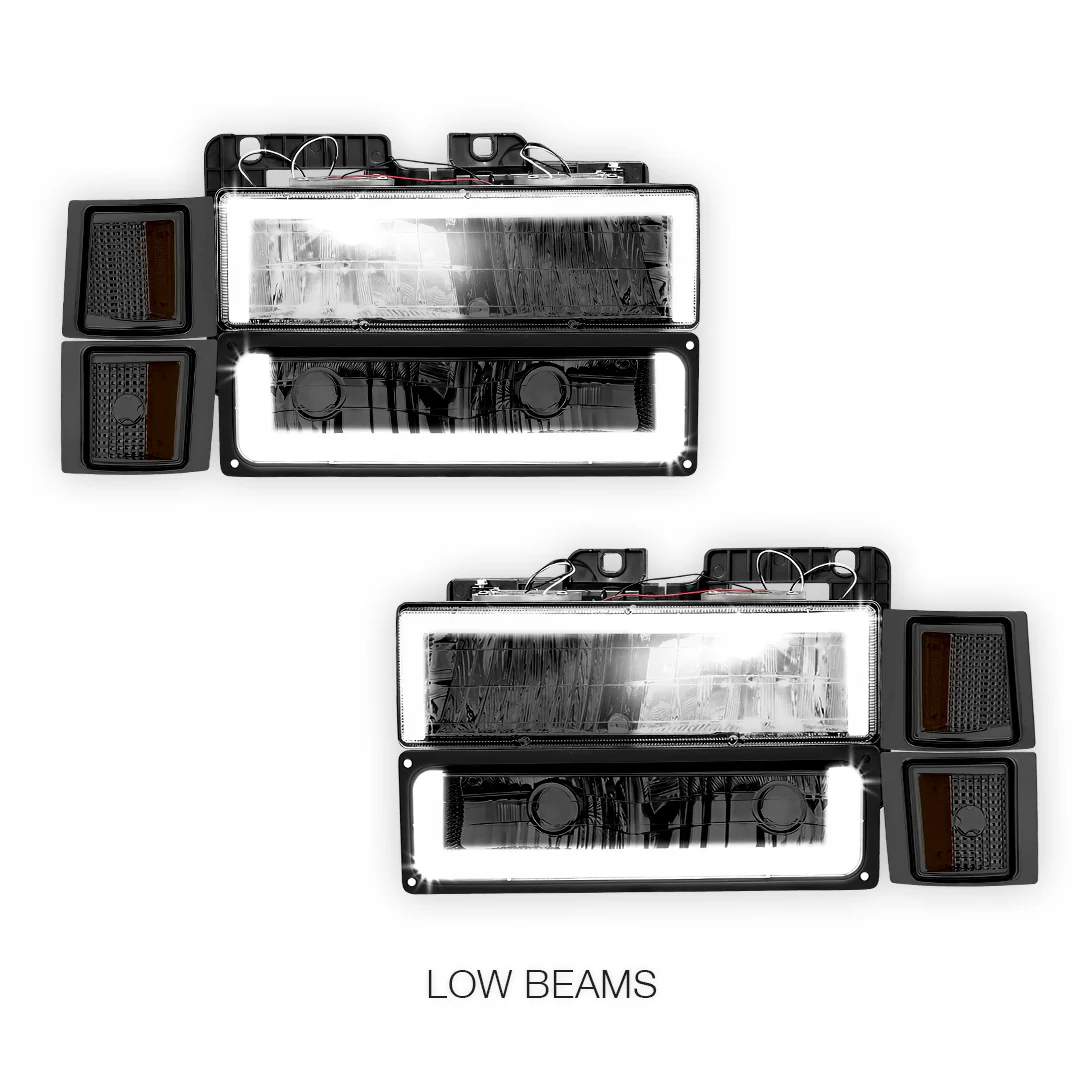Chevrolet C2500 Cheyenne / Scottsdale / Silverado (1994 - 2000) Square - LED DRL Headlights LH + RH - Image 4