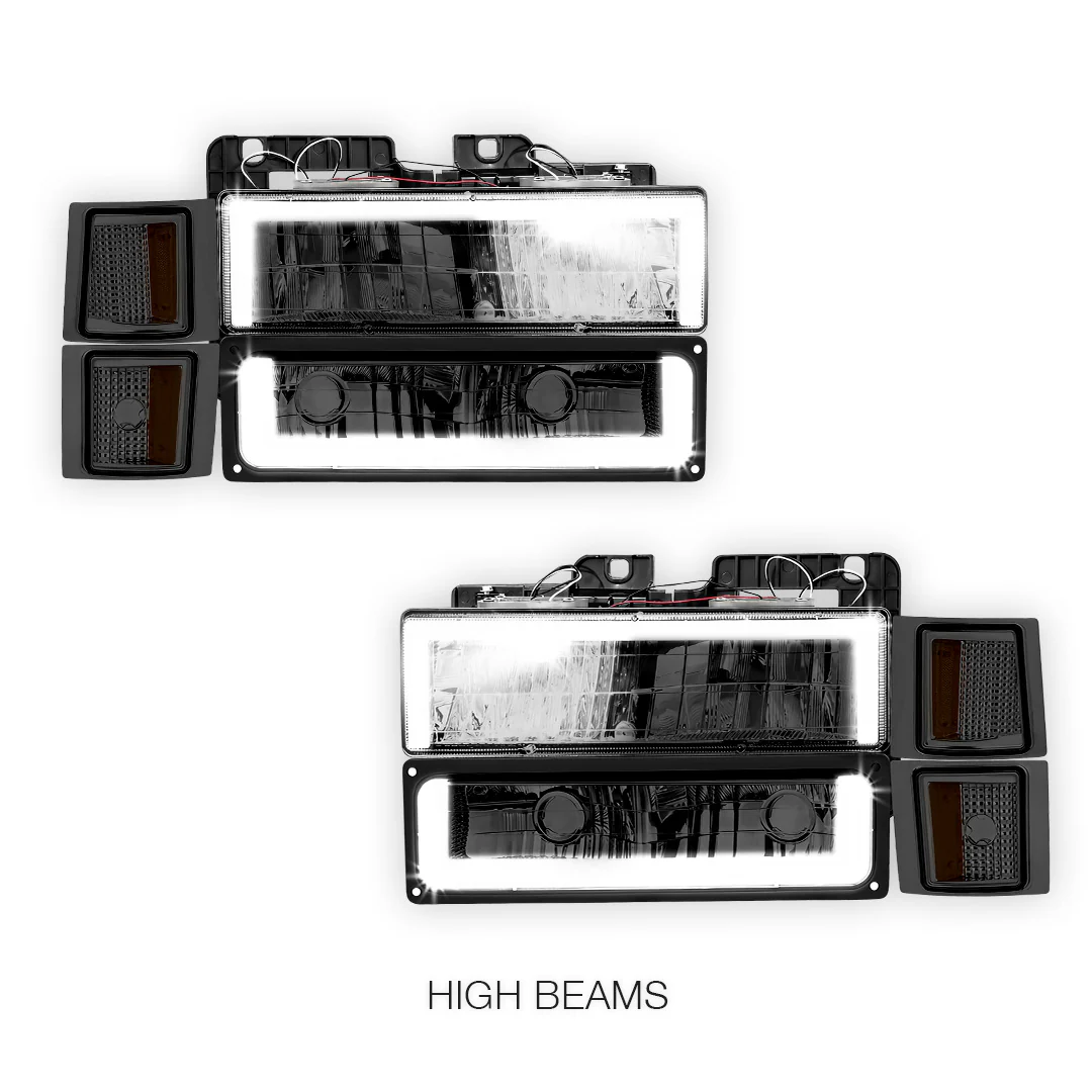 Chevrolet C2500 Cheyenne / Scottsdale / Silverado (1994 - 2000) Square - LED DRL Headlights LH + RH - Image 5