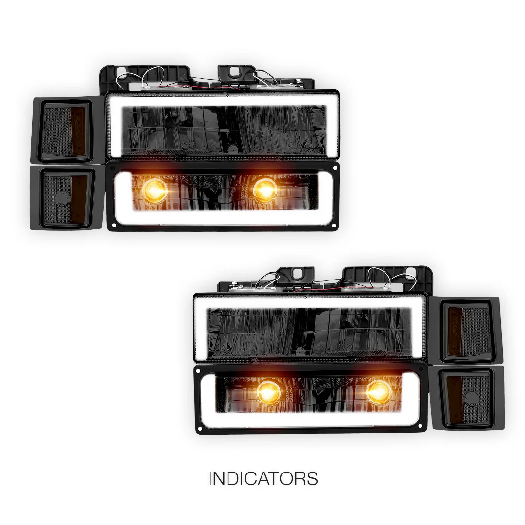 Chevrolet K1500 Suburban Silverado / LS / LT (1994 - 1999) Square - LED DRL Headlights LH + RH - Image 3