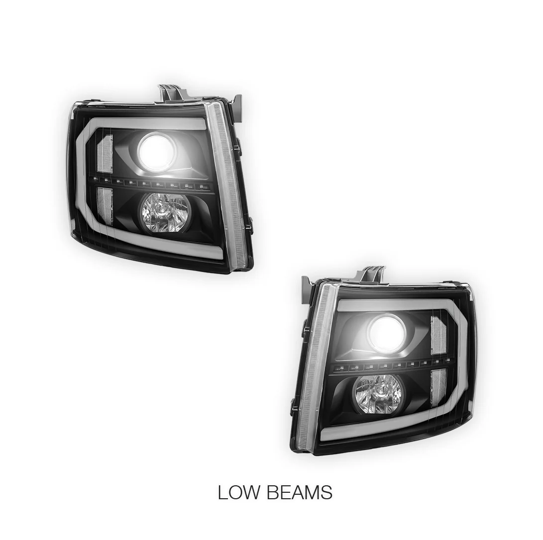Chevrolet Silverado 3500 HD LS / LT / LTZ (2007 - 2014) LED DRL Bar + Sequential Signal Projector Headlights LH + RH - Image 10