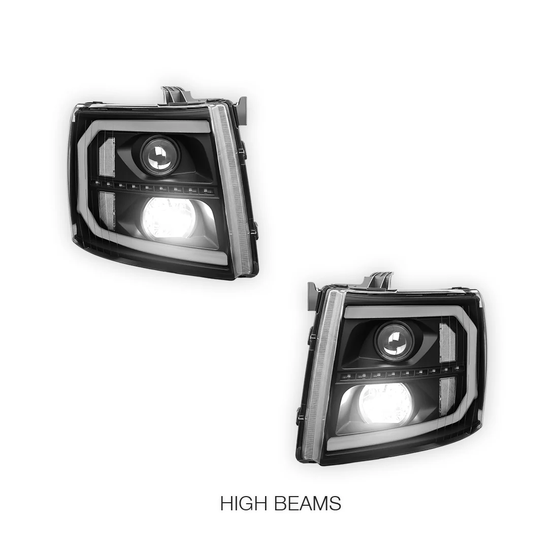 Chevrolet Silverado 3500 HD LS / LT / LTZ (2007 - 2014) LED DRL Bar + Sequential Signal Projector Headlights LH + RH - Image 11