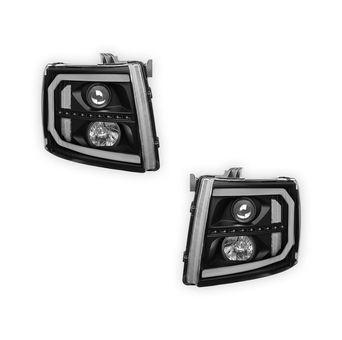 Chevrolet Silverado 3500 HD LS / LT / LTZ (2007 - 2014) LED DRL Bar + Sequential Signal Projector Headlights LH + RH - Image 12