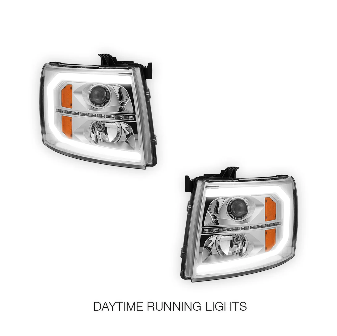 Chevrolet Silverado 3500 HD LS / LT / LTZ (2007 - 2014) LED DRL Bar + Sequential Signal Projector Headlights LH + RH - Image 2