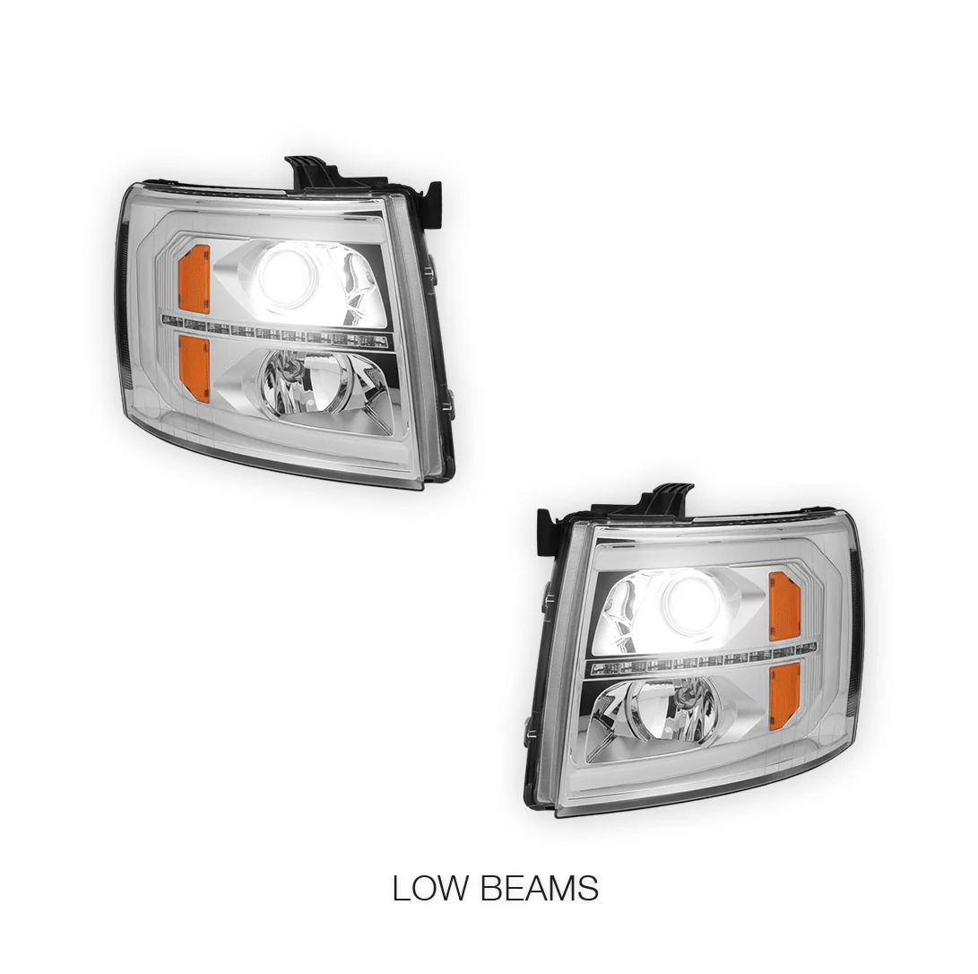 Chevrolet Silverado 3500 HD LS / LT / LTZ (2007 - 2014) LED DRL Bar + Sequential Signal Projector Headlights LH + RH - Image 4