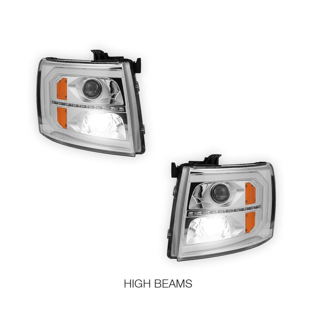 Chevrolet Silverado 3500 HD LS / LT / LTZ (2007 - 2014) LED DRL Bar + Sequential Signal Projector Headlights LH + RH - Image 5