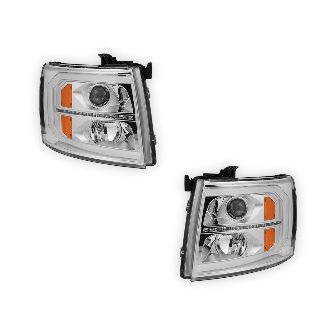 Chevrolet Silverado 3500 HD LS / LT / LTZ (2007 - 2014) LED DRL Bar + Sequential Signal Projector Headlights LH + RH - Image 6