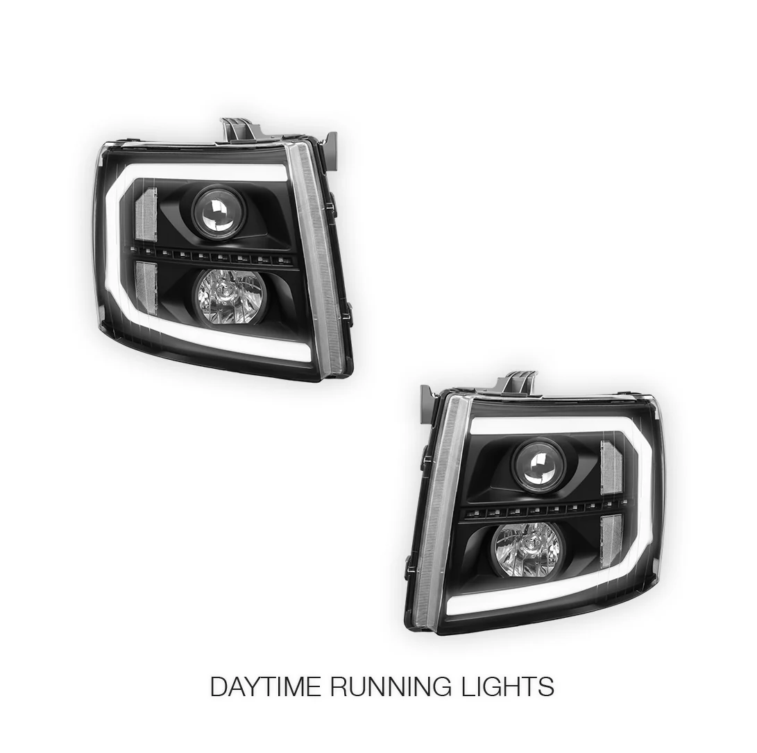 Chevrolet Silverado 3500 HD LS / LT / LTZ (2007 - 2014) LED DRL Bar + Sequential Signal Projector Headlights LH + RH - Image 8