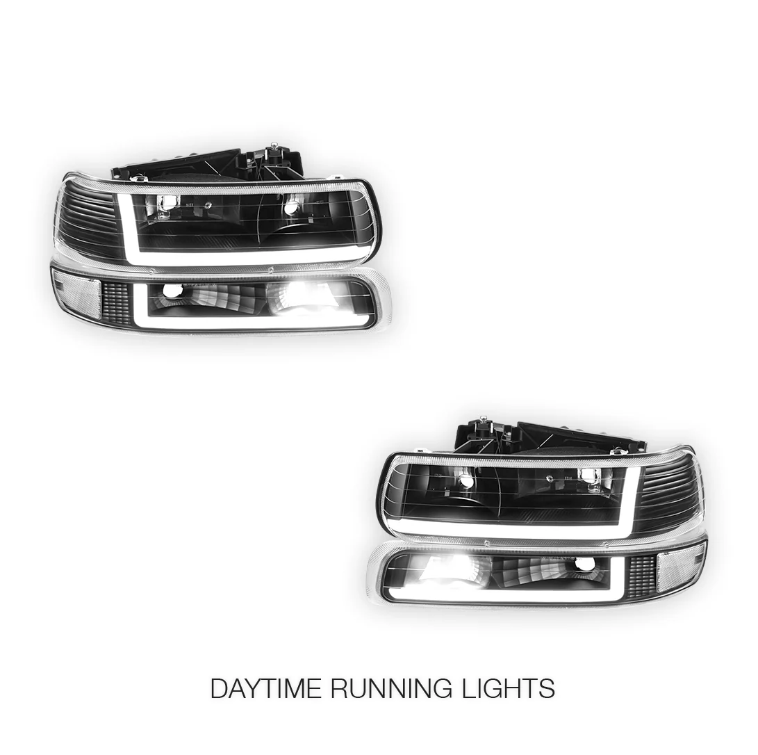 Chevrolet Silverado 3500 LS / LT (2001 - 2002) Dual LED L-Pattern Switchback Headlights LH + RH - Image 2