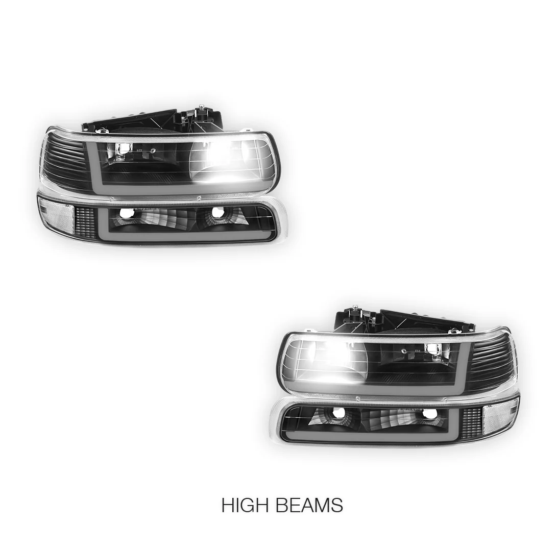 Chevrolet Silverado 3500 LS / LT (2001 - 2002) Dual LED L-Pattern Switchback Headlights LH + RH - Image 5