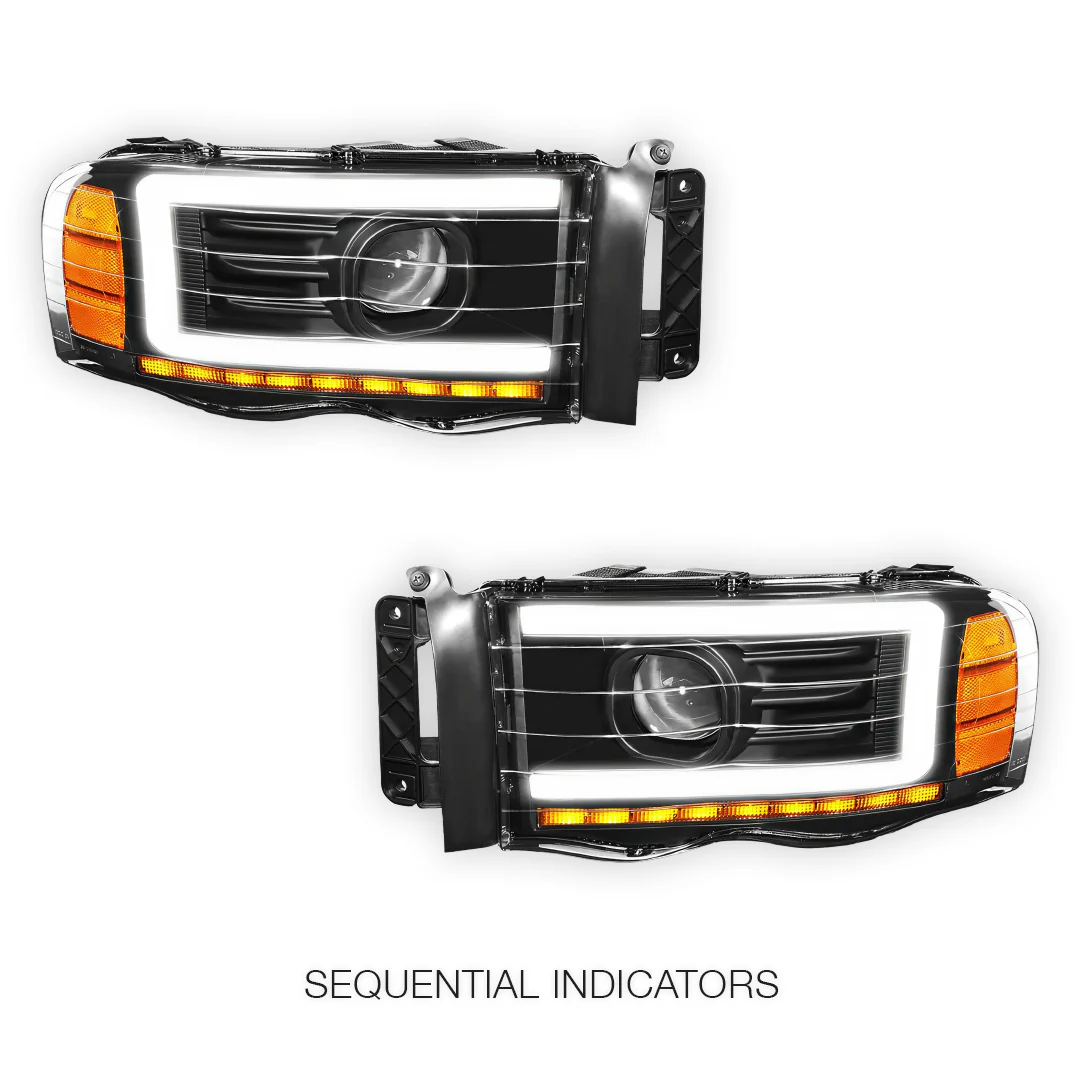Dodge RAM 1500 (2002 - 2005) LED DRL Sequential Turn Signal Projector Headlights LH + RH - Image 3