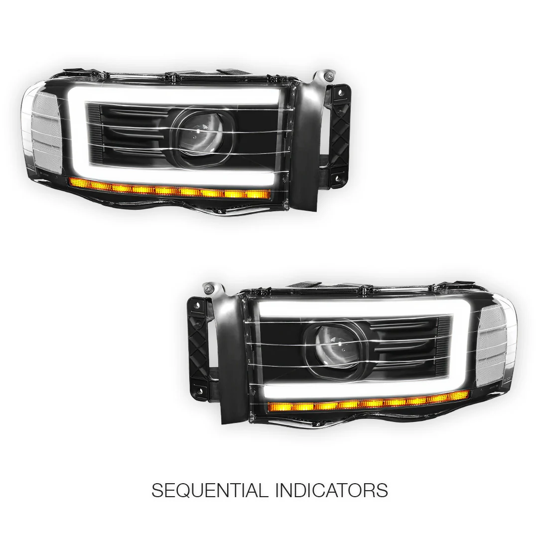 Dodge RAM 2500 (2002 - 2005) LED DRL Sequential Turn Signal Projector Headlights LH + RH - Image 9