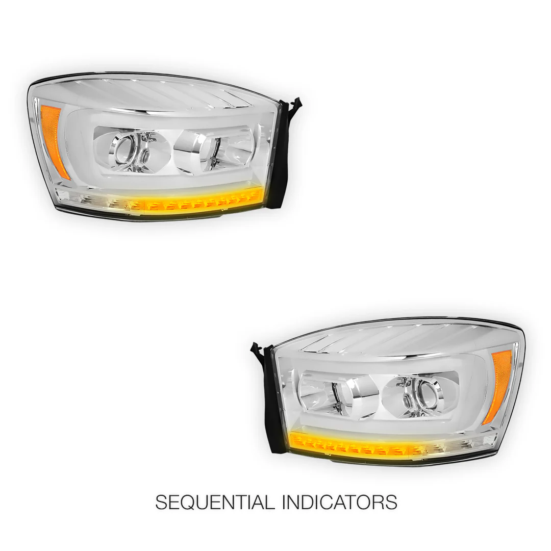 Dodge RAM 3500 (2006 - 2009) LED DRL Sequential Signal Projector Headlights LH + RH - Image 11