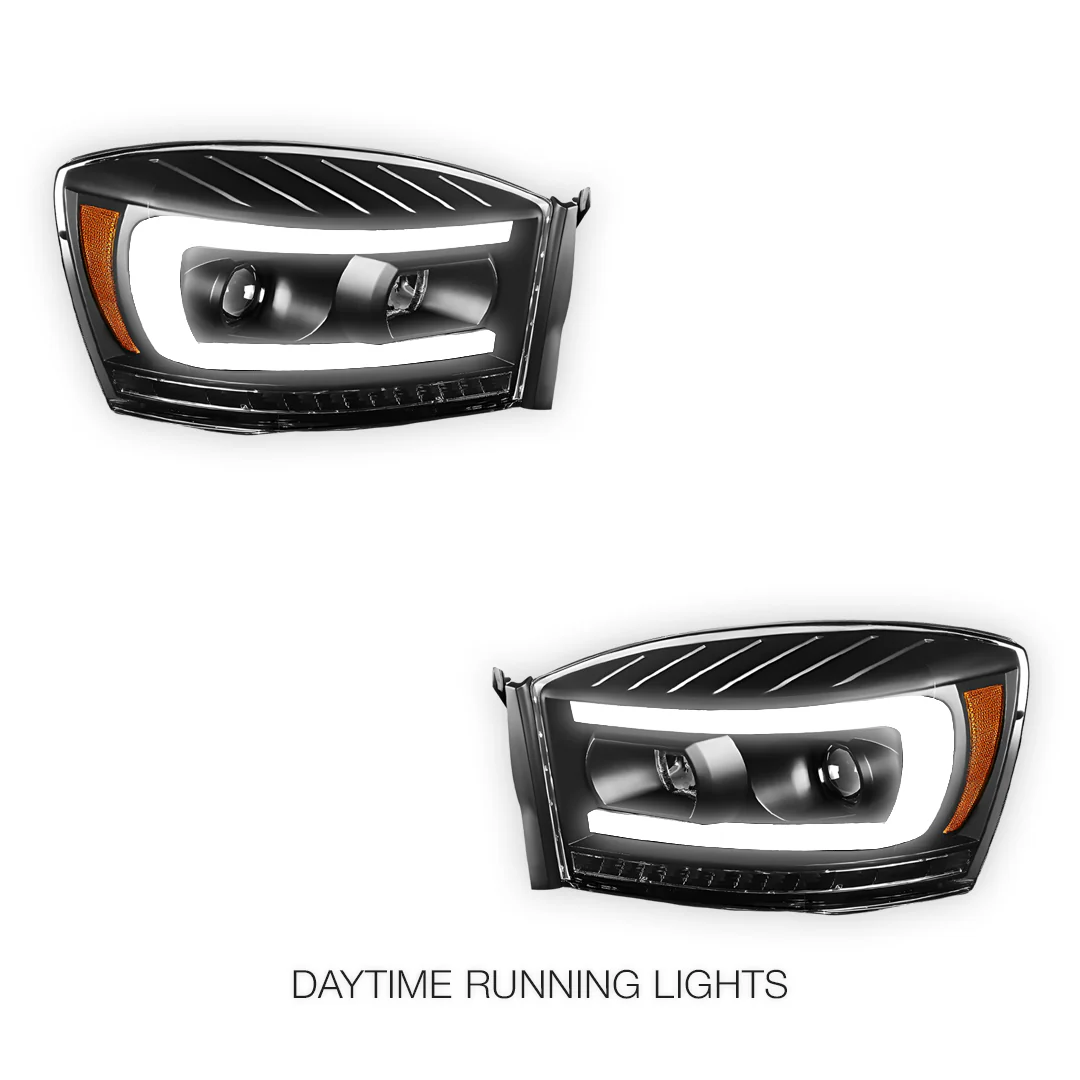 Dodge RAM 3500 (2006 - 2009) LED DRL Sequential Signal Projector Headlights LH + RH - Image 2