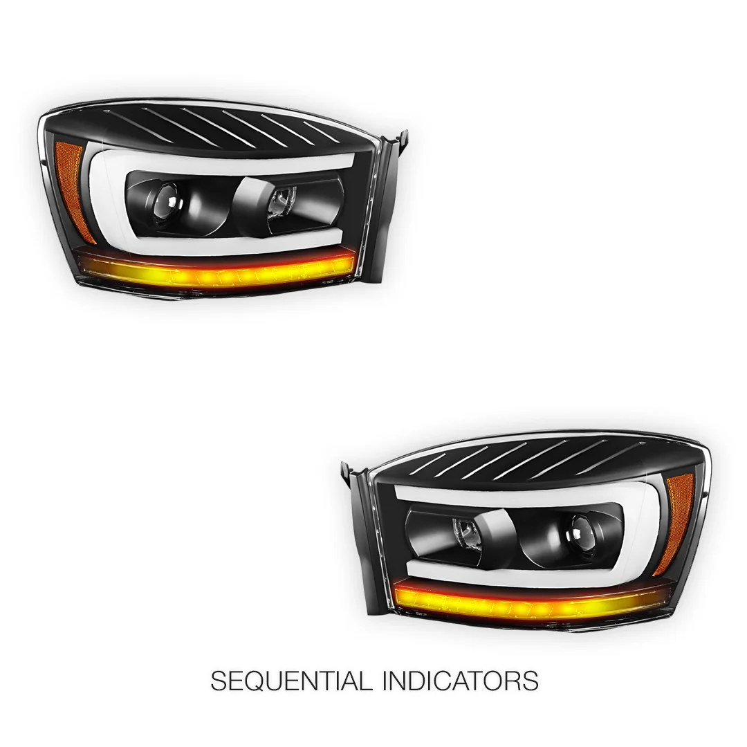 Dodge RAM 3500 (2006 - 2009) LED DRL Sequential Signal Projector Headlights LH + RH - Image 5