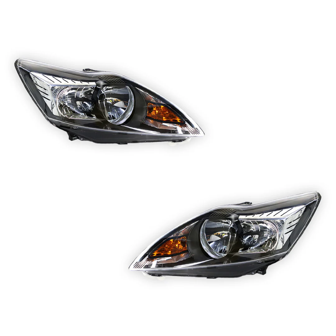 Ford Focus LV (2009 - 2011) Black OEM Style Headlights LH + RH - Image 2