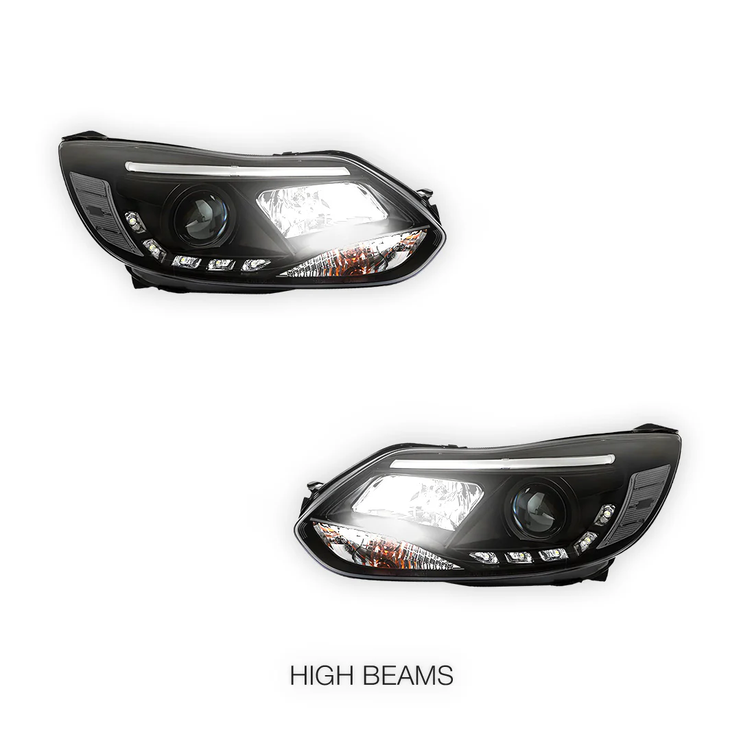 Ford Focus LW (2012- 2015) Halogen LED DRL Projector Headlights LH + RH - Image 2