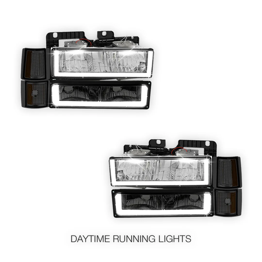 GMC K2500 Cheyenne / Scottsdale / SLE (1994 - 2000) U - LED Bar DRL Headlights LH + RH - Image 2