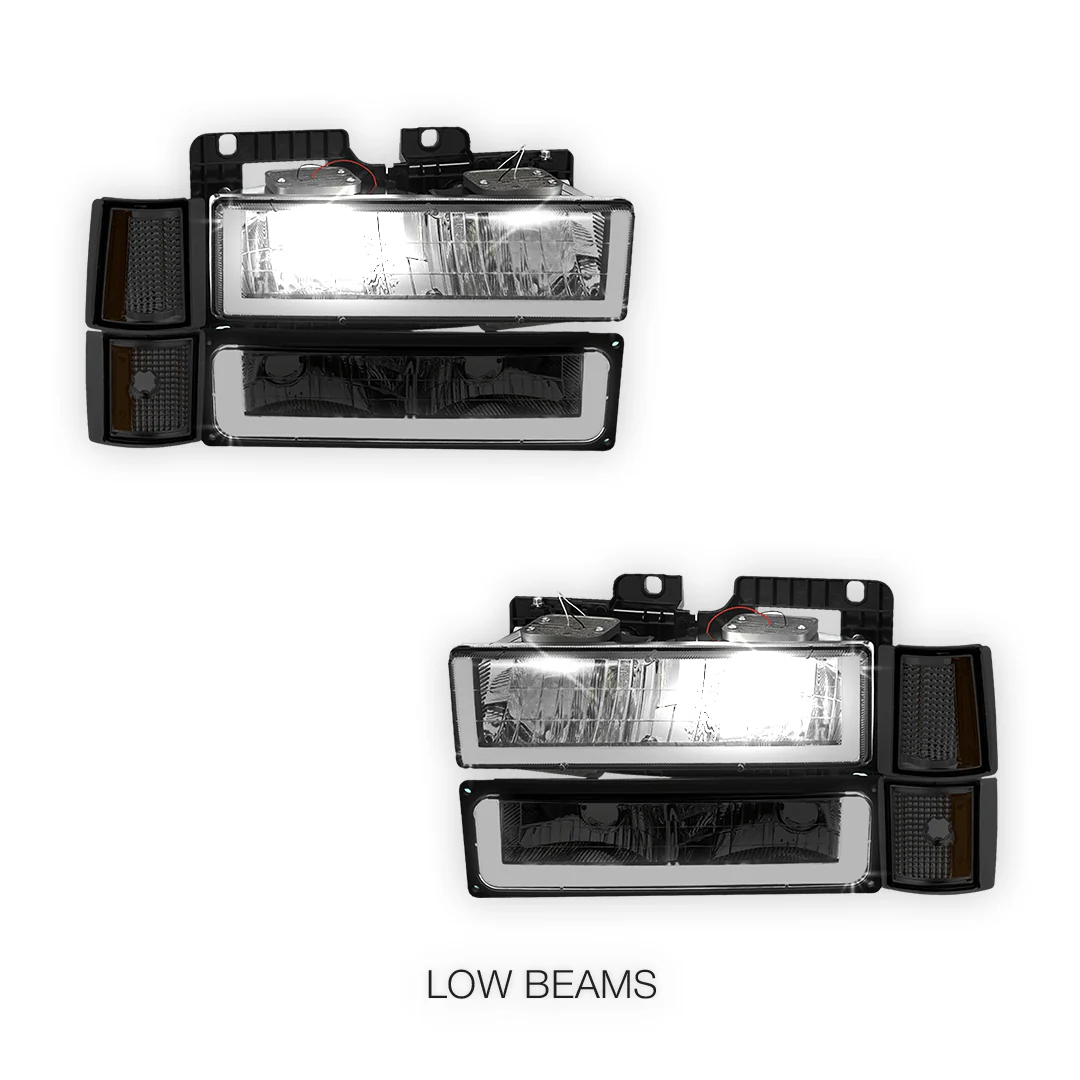 GMC K2500 Cheyenne / Scottsdale / SLE (1994 - 2000) U - LED Bar DRL Headlights LH + RH - Image 4