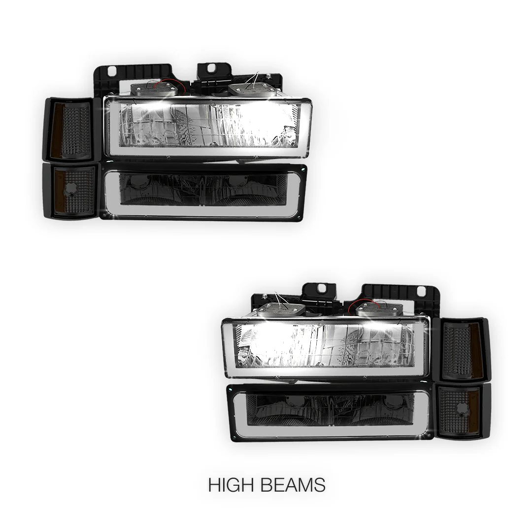 GMC K2500 Cheyenne / Scottsdale / SLE (1994 - 2000) U - LED Bar DRL Headlights LH + RH - Image 5