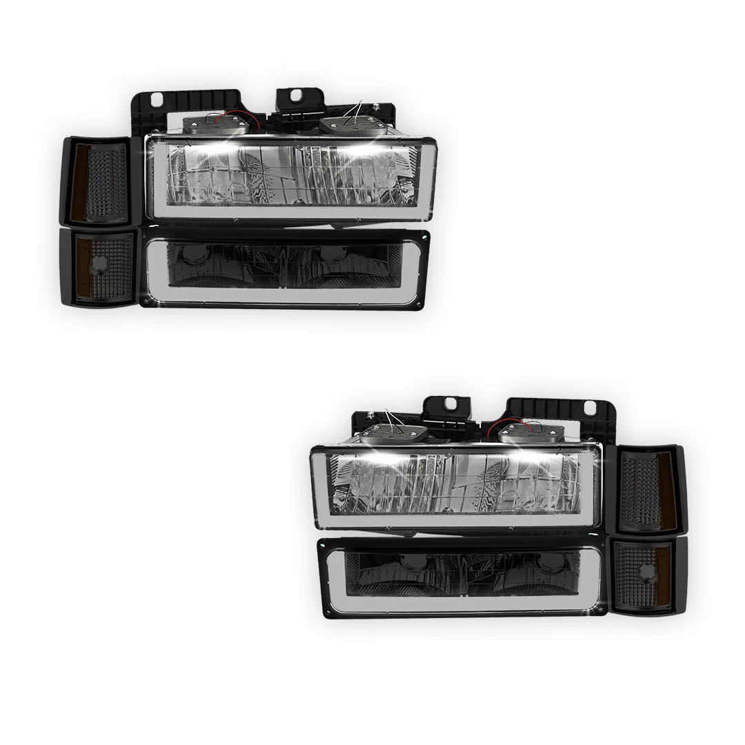 GMC K2500 Cheyenne / Scottsdale / SLE (1994 - 2000) U - LED Bar DRL Headlights LH + RH - Image 6