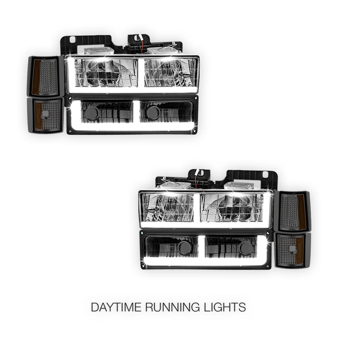 GMC K3500 Cheyenne / Scottsdale / SLE (1994 - 2000) F - LED Bar DRL Headlights LH + RH - Image 2