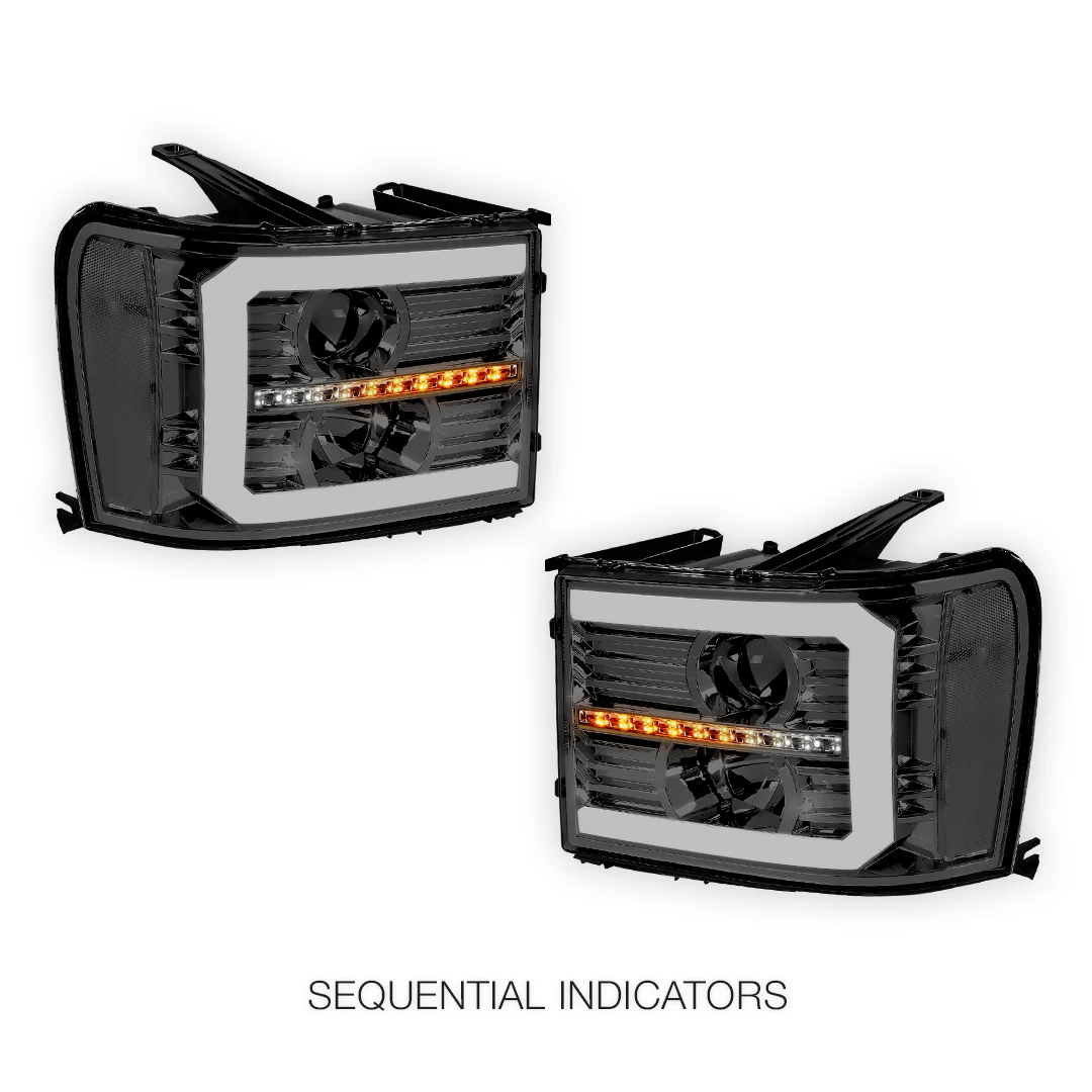 GMC Sierra 2500 Denali / SLE / SLT (2007 - 2014) LED DRL Sequential Signal Projector Headlights LH + RH - Image 10
