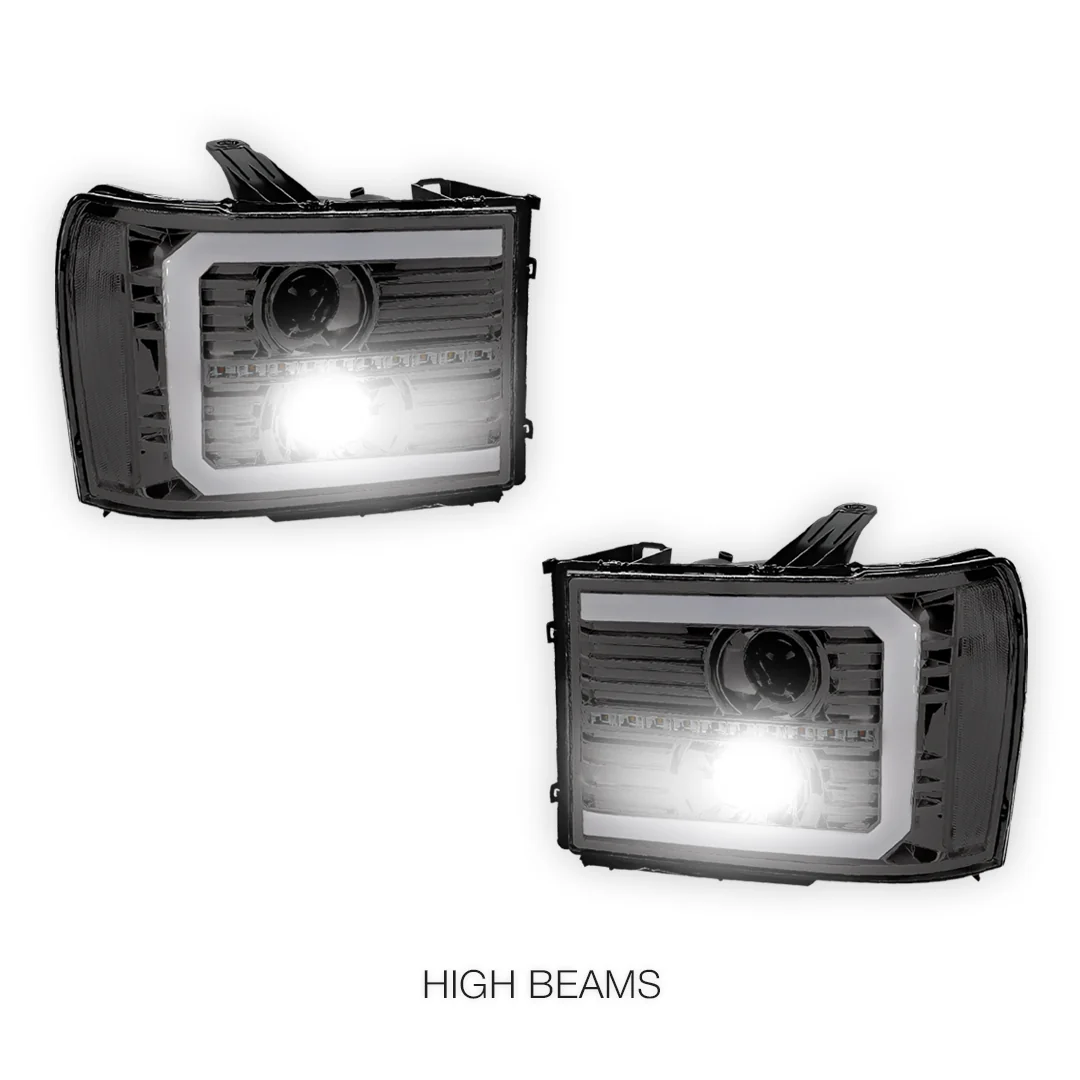 GMC Sierra 2500 Denali / SLE / SLT (2007 - 2014) LED DRL Sequential Signal Projector Headlights LH + RH - Image 12