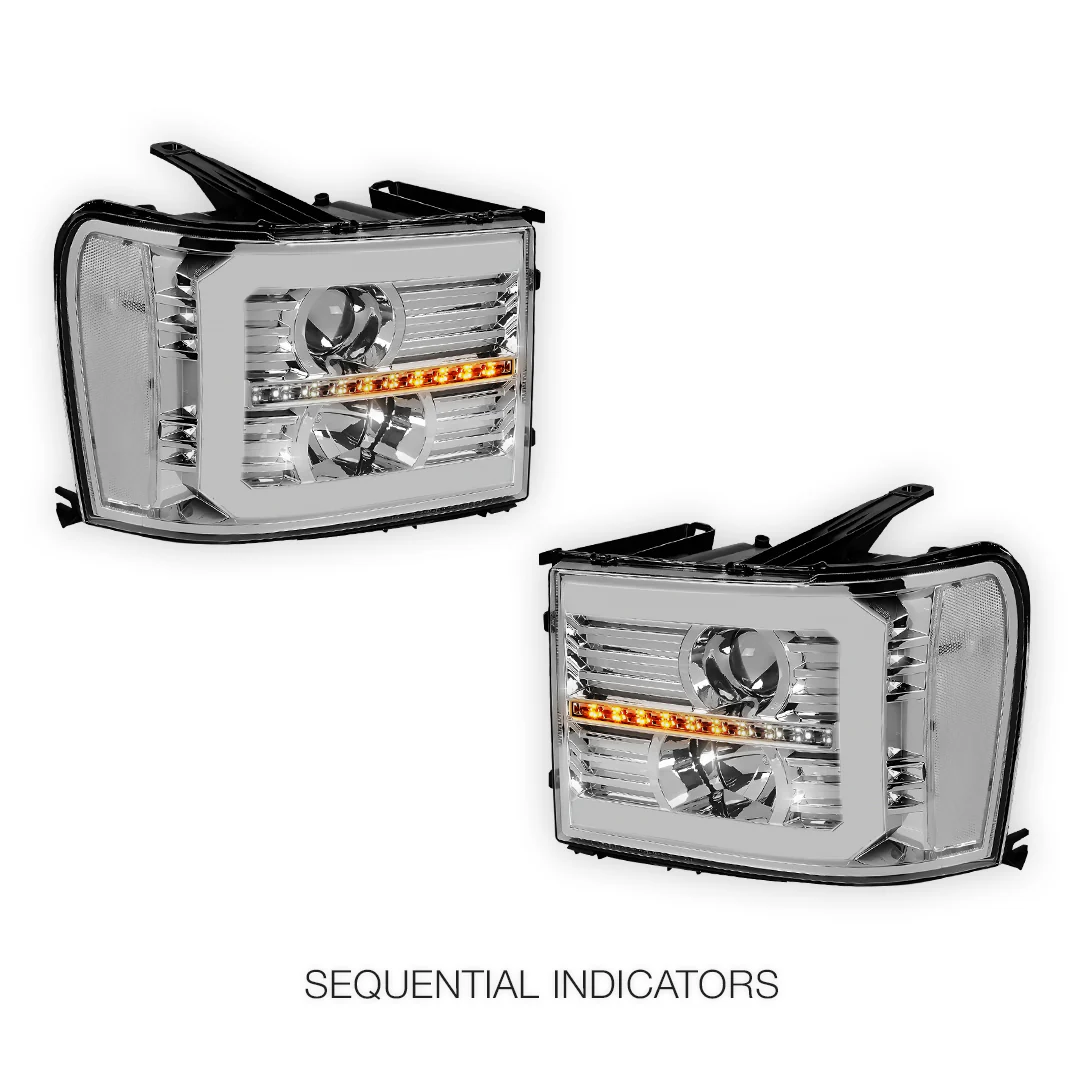 GMC Sierra 2500 Denali / SLE / SLT (2007 - 2014) LED DRL Sequential Signal Projector Headlights LH + RH - Image 16