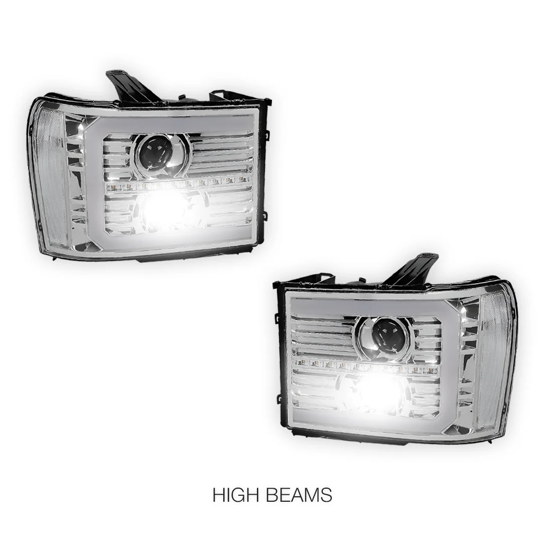 GMC Sierra 2500 Denali / SLE / SLT (2007 - 2014) LED DRL Sequential Signal Projector Headlights LH + RH - Image 18