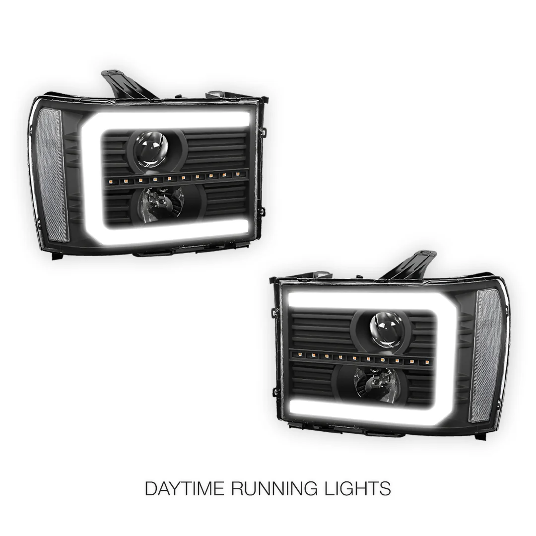 GMC Sierra 2500 Denali / SLE / SLT (2007 - 2014) LED DRL Sequential Signal Projector Headlights LH + RH - Image 3