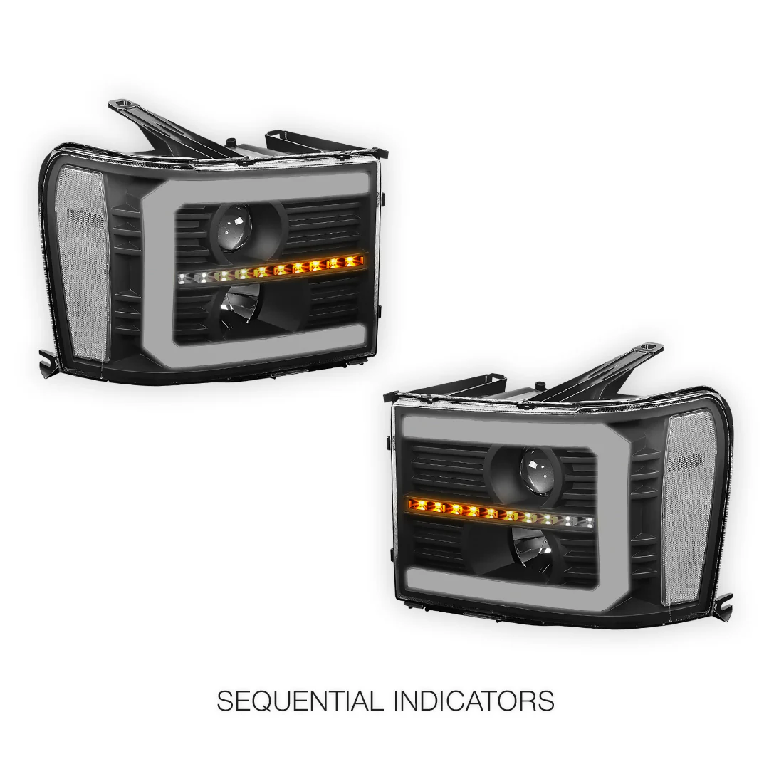 GMC Sierra 2500 Denali / SLE / SLT (2007 - 2014) LED DRL Sequential Signal Projector Headlights LH + RH - Image 4