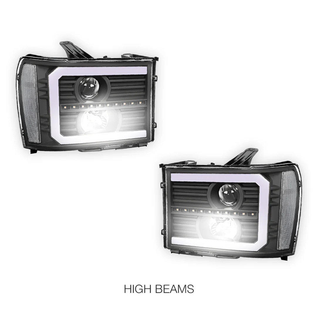 GMC Sierra 2500 Denali / SLE / SLT (2007 - 2014) LED DRL Sequential Signal Projector Headlights LH + RH - Image 6