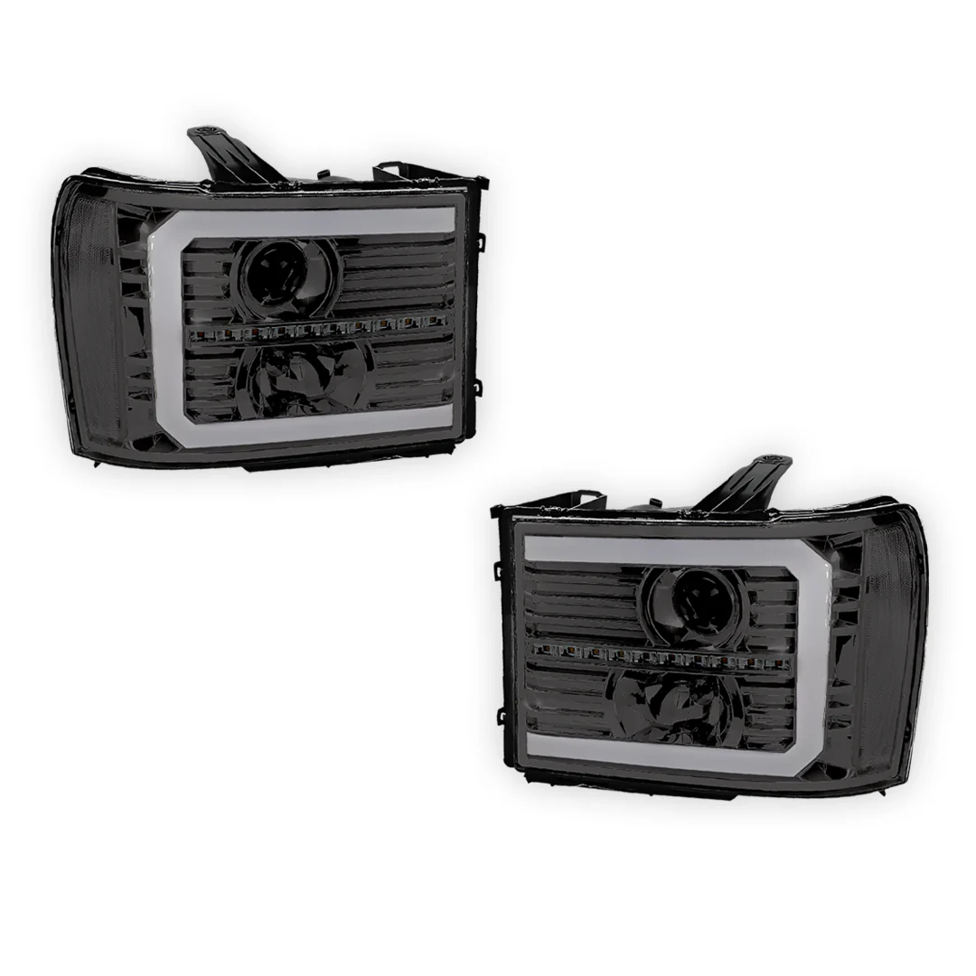 GMC Sierra 2500 Denali / SLE / SLT (2007 - 2014) LED DRL Sequential Signal Projector Headlights LH + RH - Image 8