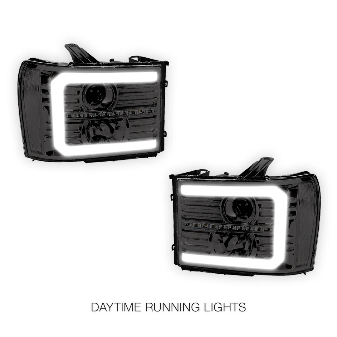 GMC Sierra 2500 Denali / SLE / SLT (2007 - 2014) LED DRL Sequential Signal Projector Headlights LH + RH - Image 9
