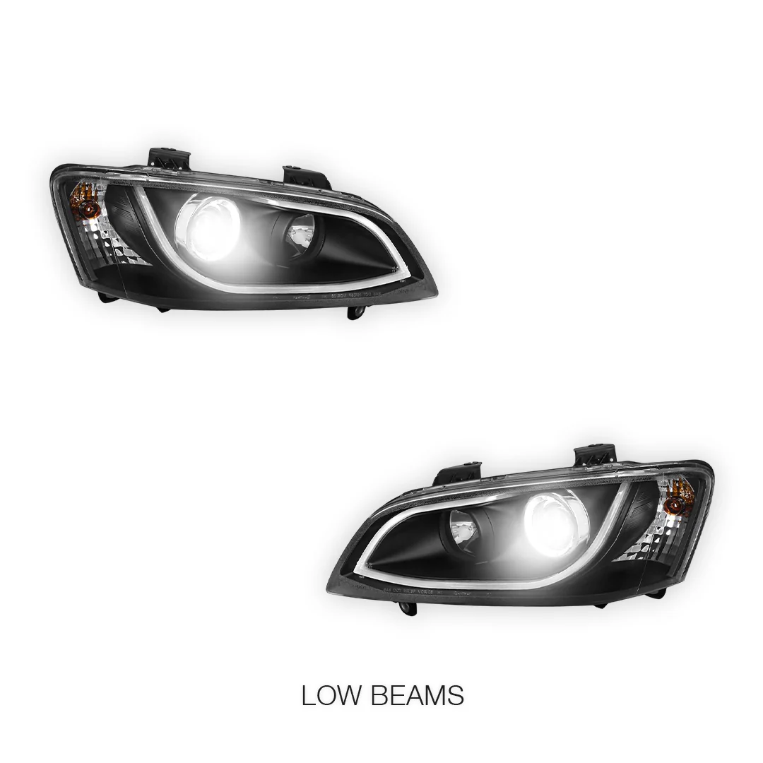 Holden Commodore VE Series 1 (2006 - 2009) Black DRL LED Projector Headlights LH + RH - Image 10