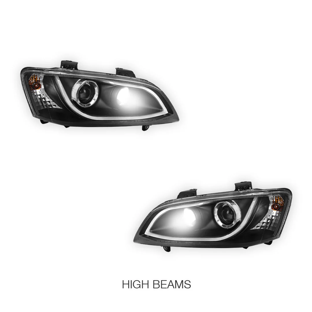 Holden Commodore VE Series 1 (2006 - 2009) Black DRL LED Projector Headlights LH + RH - Image 11