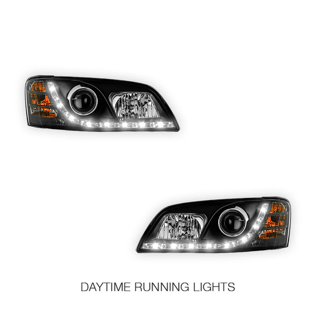 Holden Commodore VE Series 1 (2006 - 2009) Black DRL LED Projector Headlights LH + RH - Image 2