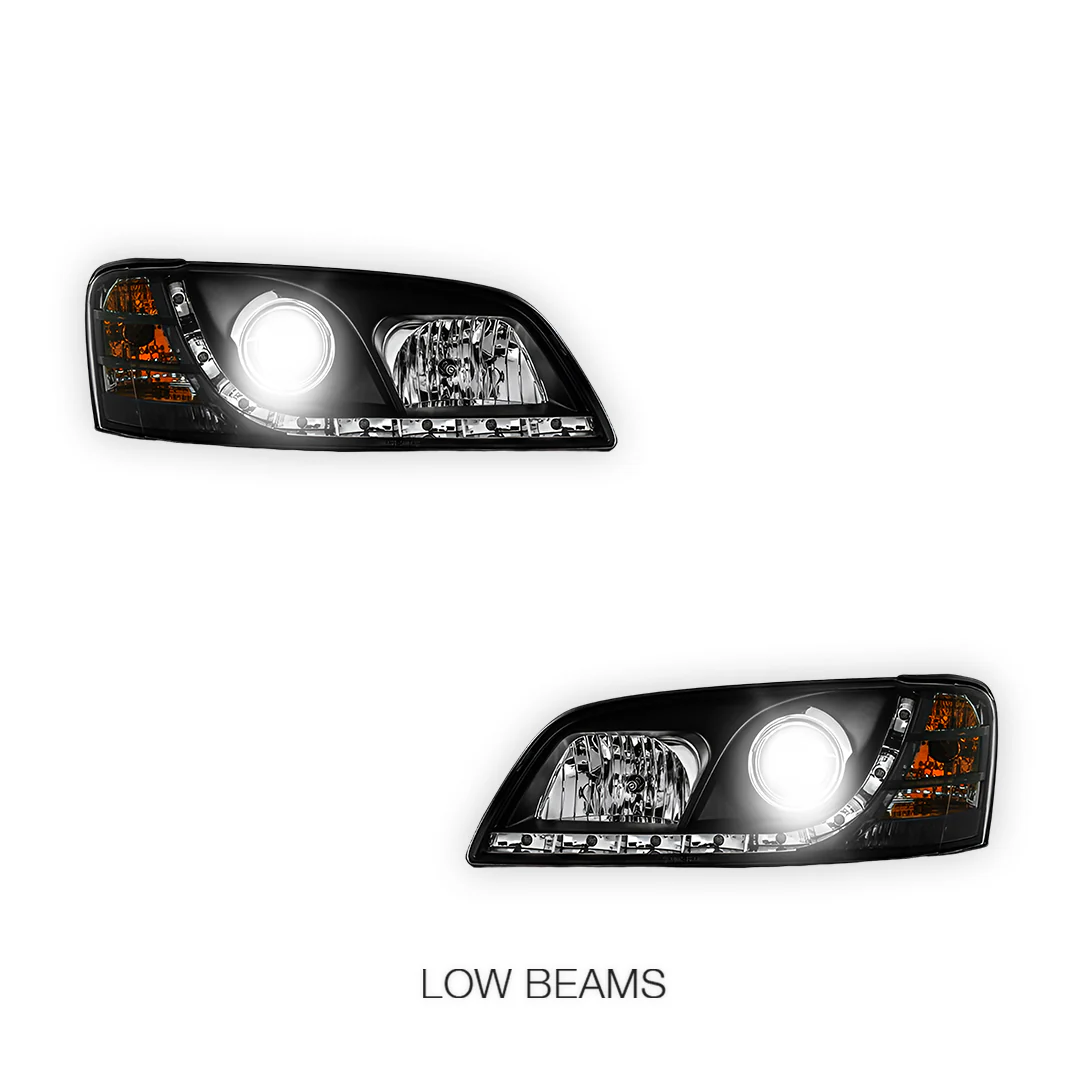 Holden Commodore VE Series 1 (2006 - 2009) Black DRL LED Projector Headlights LH + RH - Image 4