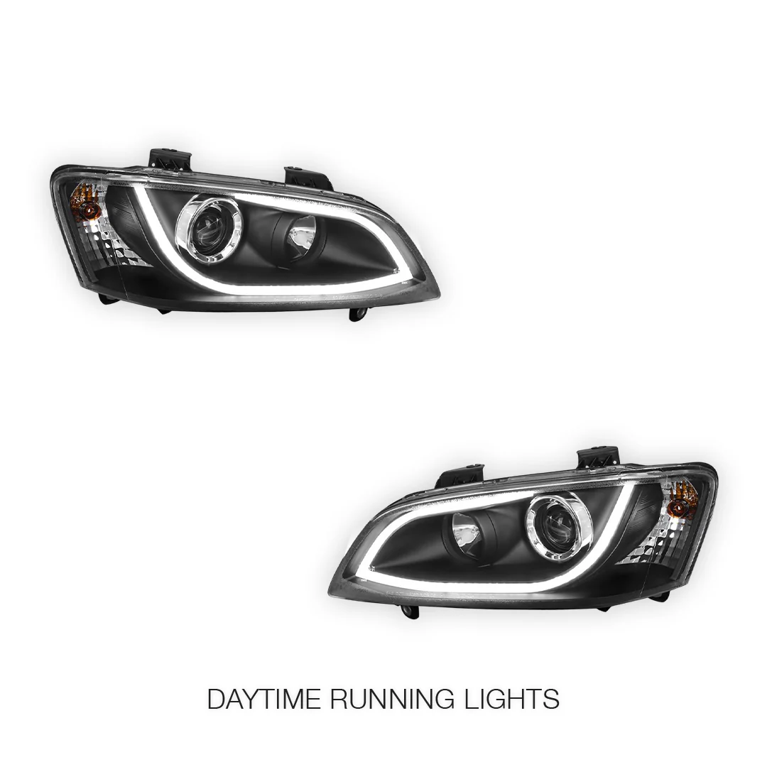 Holden Commodore VE Series 1 (2006 - 2009) Black DRL LED Projector Headlights LH + RH - Image 8