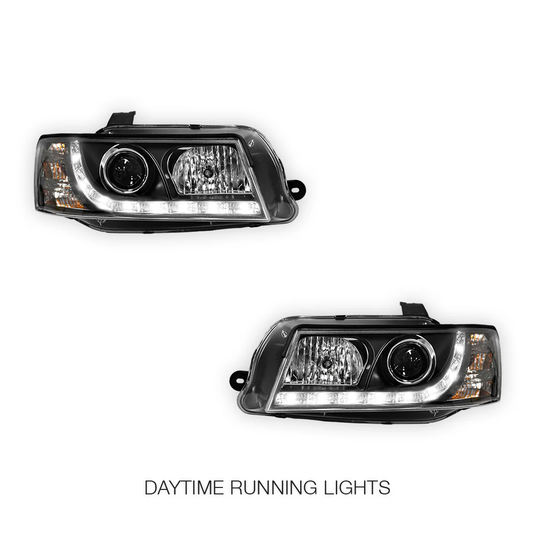 Holden Commodore VZ (2004 - 2007) Black DRL LED Projector Headlights LH + RH - Image 2