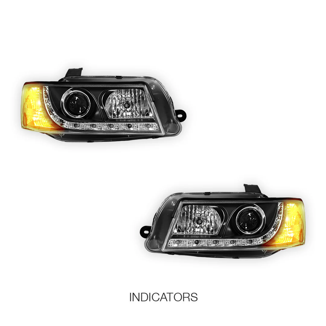 Holden Commodore VZ (2004 - 2007) Black DRL LED Projector Headlights LH + RH - Image 3