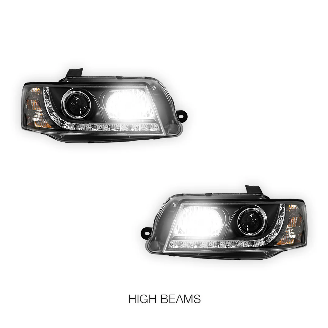 Holden Commodore VZ (2004 - 2007) Black DRL LED Projector Headlights LH + RH - Image 5