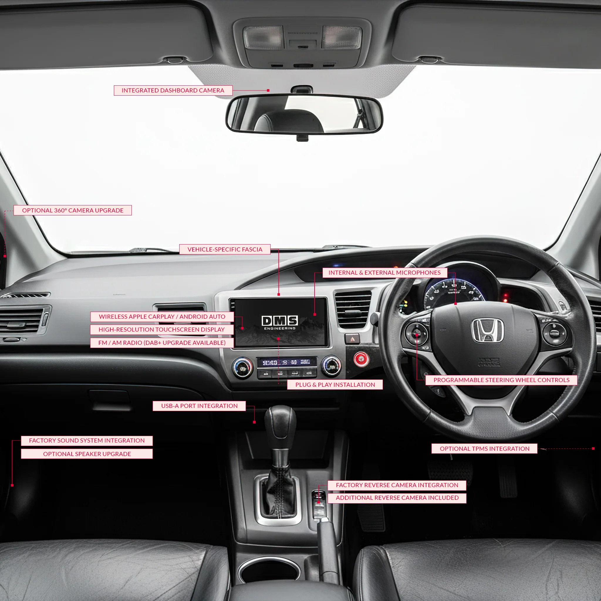 Honda Civic FB Sedan (2012 - 2015) 9" 13.3" Wireless Android 16 Head Unit for Apple CarPlay / Android Auto - Image 8