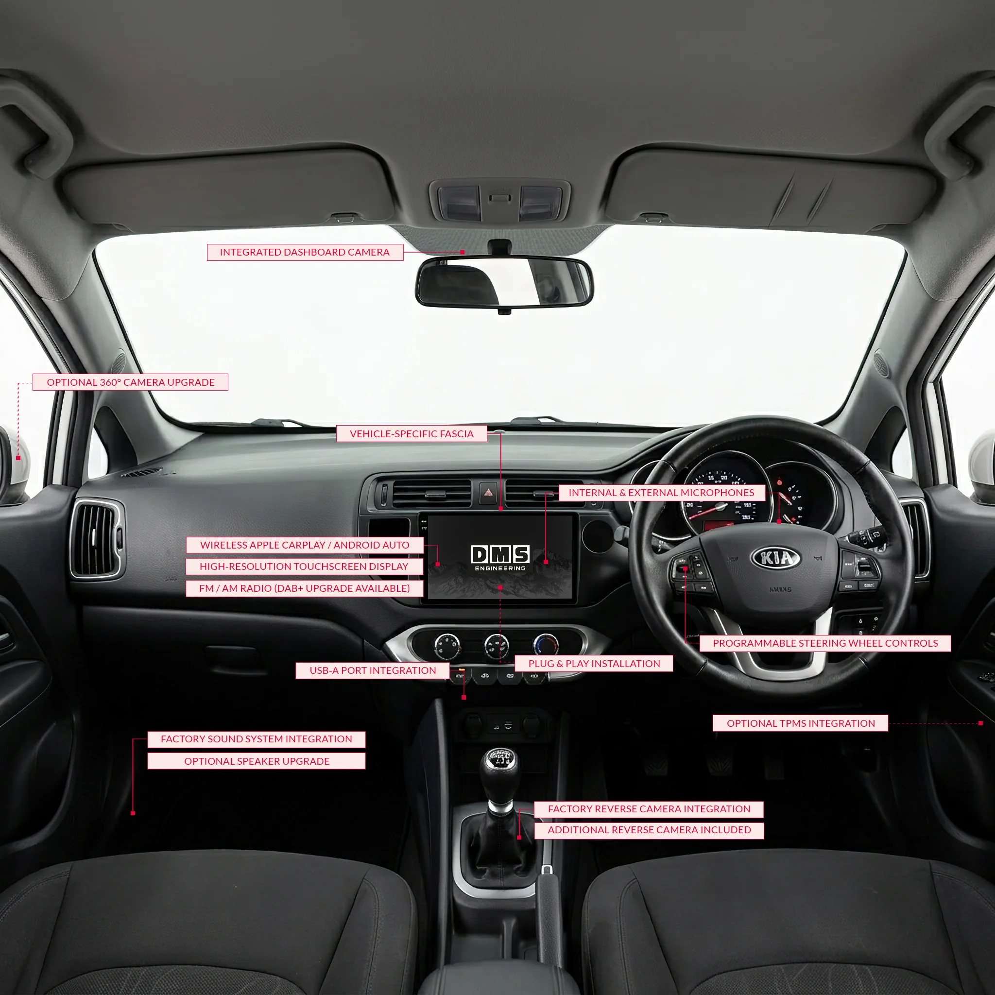 Kia Rio UB (2012 - 2014) 9" 13.3" Wireless Android 16 Head Unit for Apple CarPlay / Android Auto Horizontal Hazard Light Button - Image 9