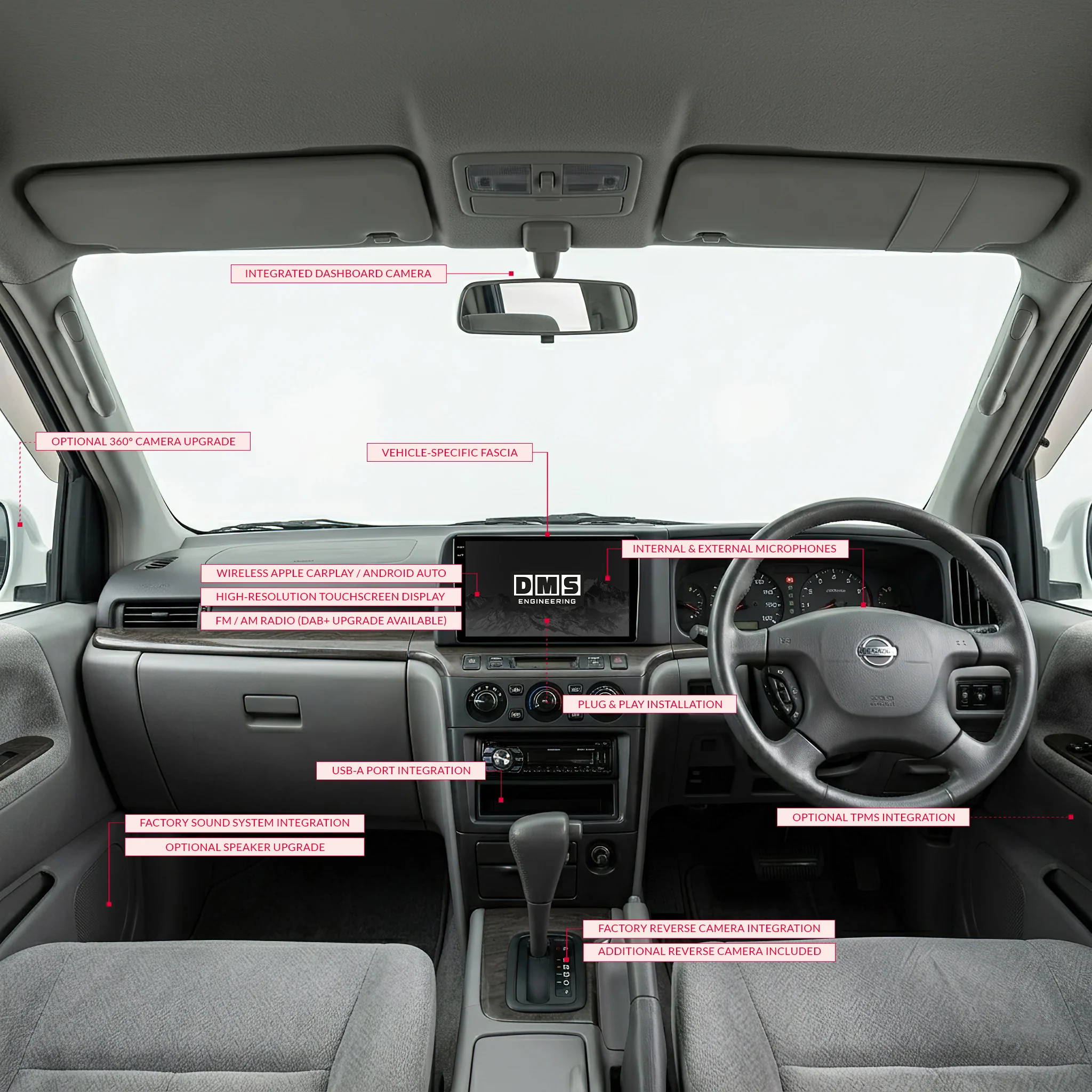 Nissan Elgrand E50 (1997 - 2002) 10.1" Single DIN Wireless Android 16 Head Unit for Apple CarPlay / Android Auto - Image 7